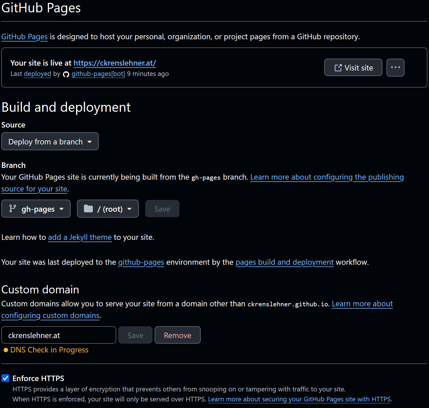 Github pages settings